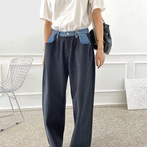 The Frankie Shop | Hayla Contrast Denim Jeans | Black/Blue - XS/S